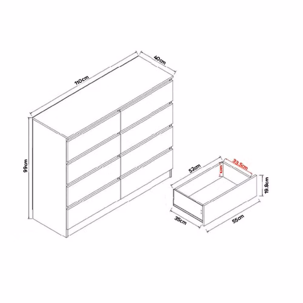 KORVIXA 8 Drawer Chest of Drawers in Grey – 2