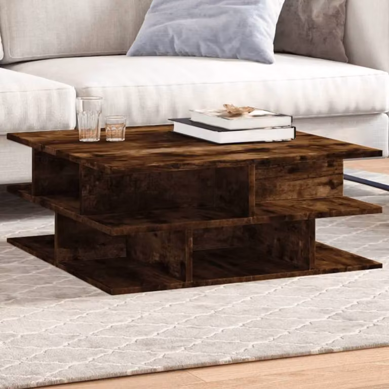 Berkfield Home Decorative Coffee Table in Smoked Oak Brown, W/D/H: 70 x 70 x 29 cm