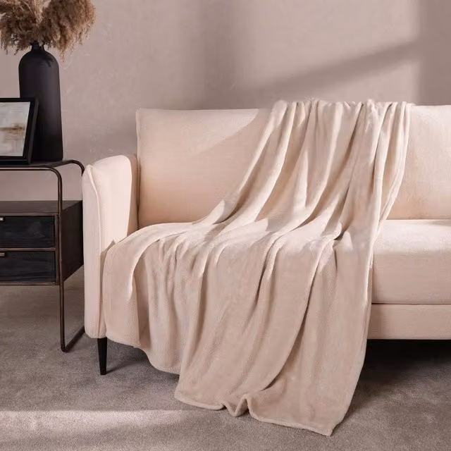 OHS Fluffy Fleece Throw Blanket in Brown/Beige, W/D/H: 200 x 240 cm – 2