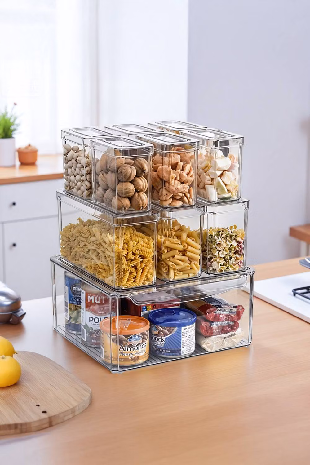 Living and Home Set of 10 Stackable Transparent Fridge Organiser Storage Boxes with Drain Board and Snap Lids – 3