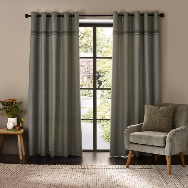 Catherine Lansfield Melville Striped Eyelet Curtains in Green and Blue