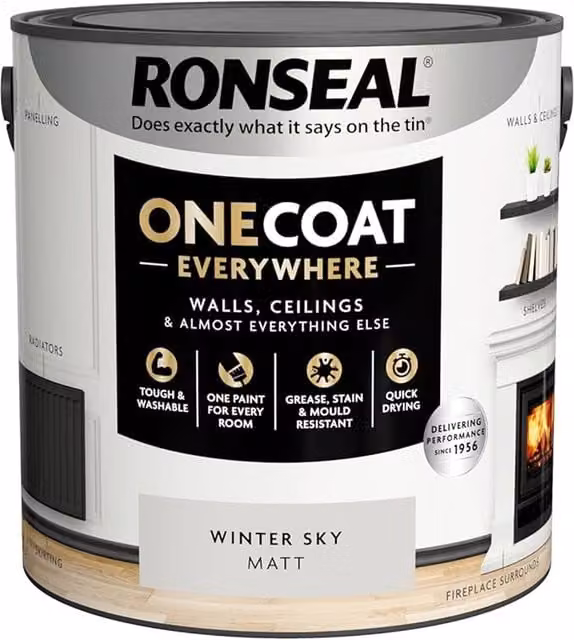 Ronseal One Coat Everywhere Interior Matt Paint in Silver, 2.5 l