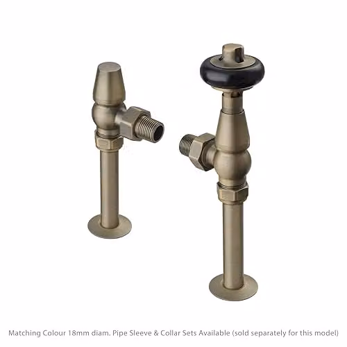 Terma Traditional Thermostatic Angled TRV and Lockshield Set in Antique Brass