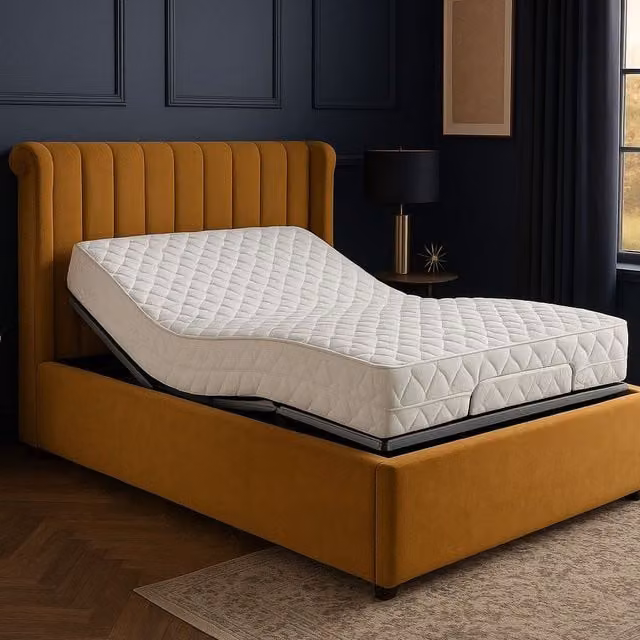 Della Electric Adjustable Bed Set with Upholstered Headboard and Frame, Bronze, W/D/H: 90 x 200 x 38 cm