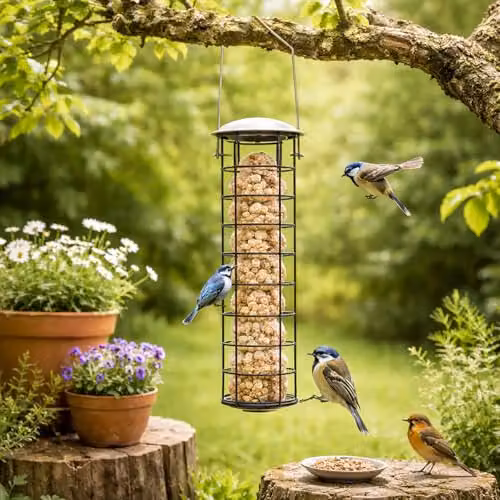 Voltico Hanging Wire Cage Seed Feeder for Wild Birds in Black, Diameter: 24 cm – 3