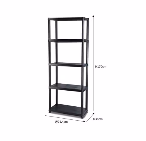 Addis 5 Tier Plastic Freestanding Storage Shelving Unit, Black, H 170 x W 71 x D 38 cm – 3