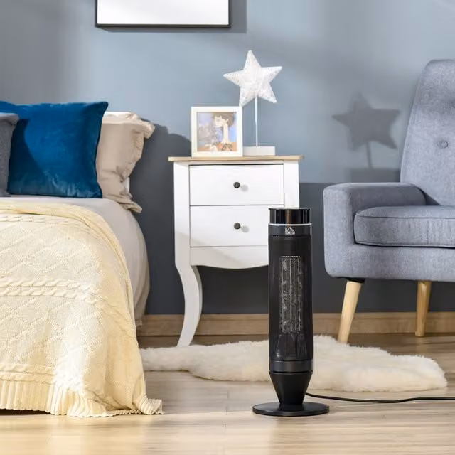 HOMCOM Black Ceramic Tower Indoor Space Heater with Remote Control and Thermostat