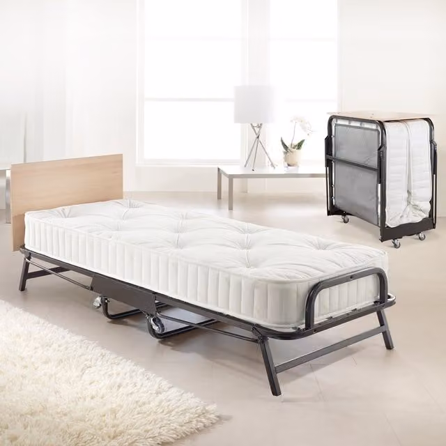 Jay-Be Crown Premier Black Single Folding Bed with Deep Sprung Mattress, W: 90 cm, L: 190 cm