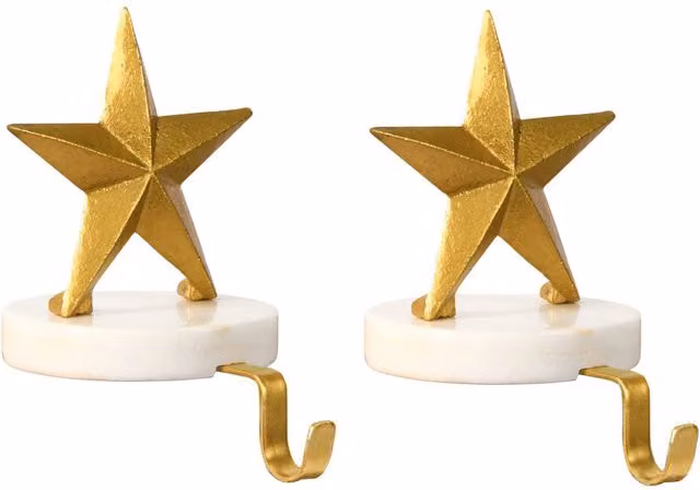 Dibor Set of 2 White Marble and Gold Star Christmas Stocking Holders – 1