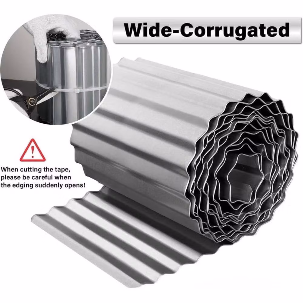 EONLION Heavy Duty Galvanised Steel Lawn Edging Flexible Border in Silver, 100 cm – 3