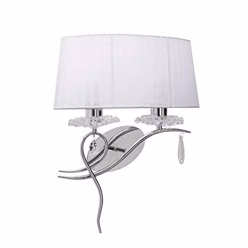 Netlighting Louise 2-Light Wall Lamp with White Fabric Shade and Chrome Crystal Details in Grey