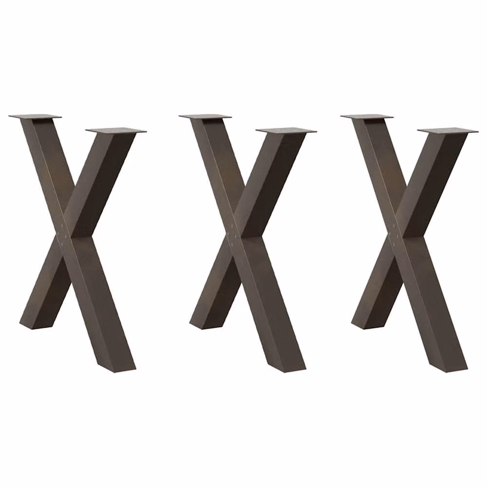 Berkfield Home Modern X-Shaped Dining Table Legs, 3 Pieces, Brown Steel – 2