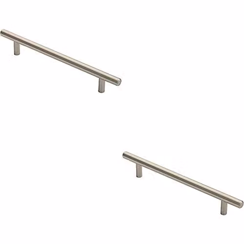 Loops 2 Pack Round T-Bar Cabinet Pull Handles in Brushed Silver, 220 x 12 mm, 160 mm Fixing Centres