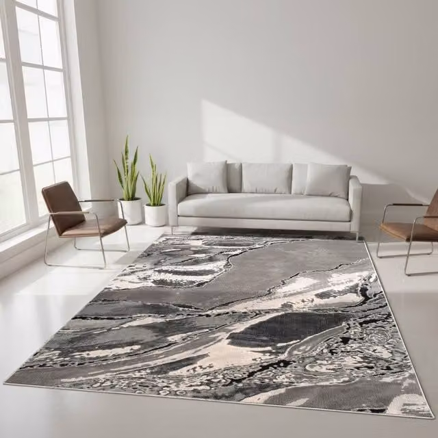 Smart Living Parma Modern Carved Abstract Rug in Grey, W 80 cm x L 150 cm