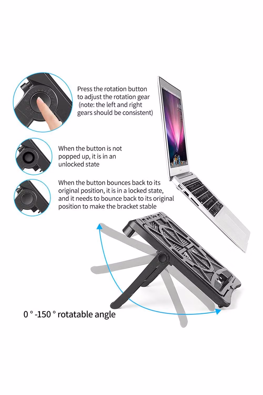 Living and Home Adjustable Ergonomic Laptop Stand with Phone Holder and Ventilation in Black – 4