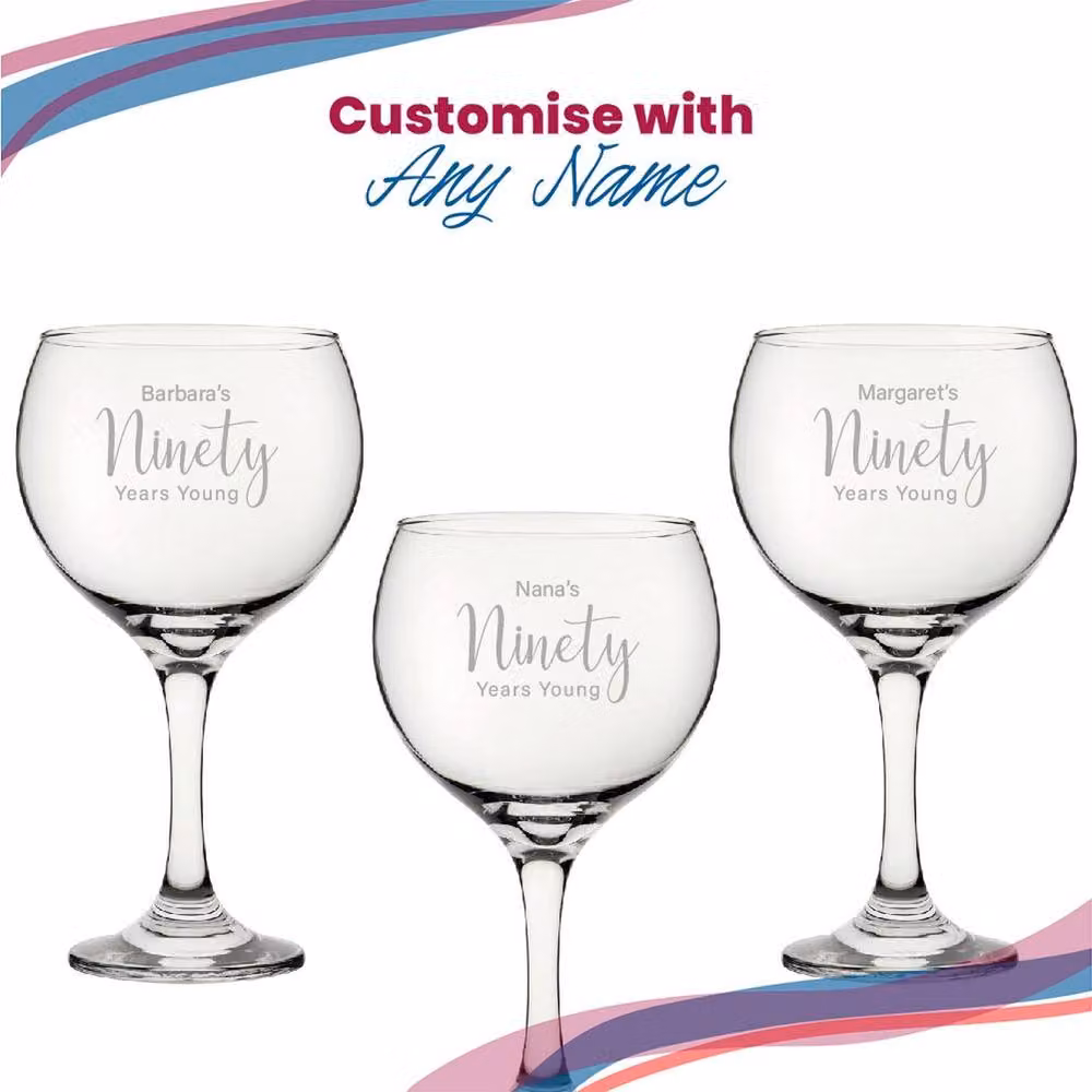 Uniqueful Personalised 90th Birthday Women's Cubata Gin Cocktail Glass in Clear – 3
