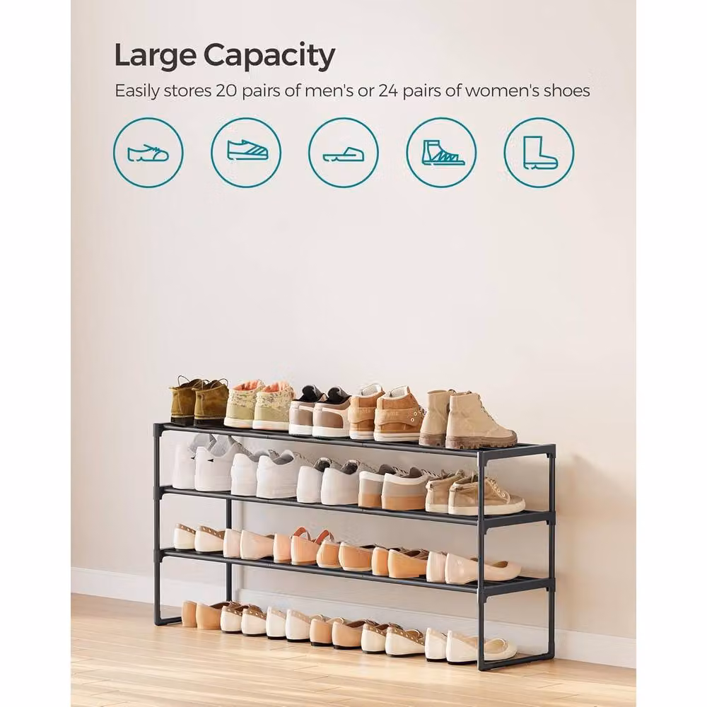 The Bazaarist 3 Tier Stackable Metal Shoe Rack, Black – 3