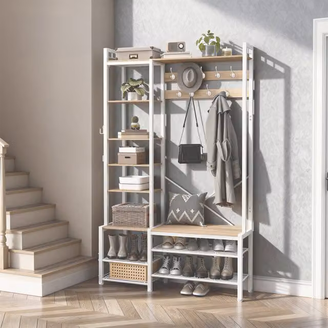 VASAGLE Minimalist Hall Tree with Bench and Coat Stand in Yellow