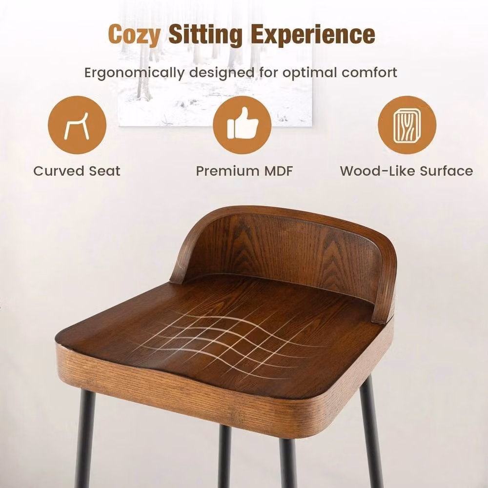 VOGREX Set of 2 Industrial Low-Back Bar Stools in Brown – 4