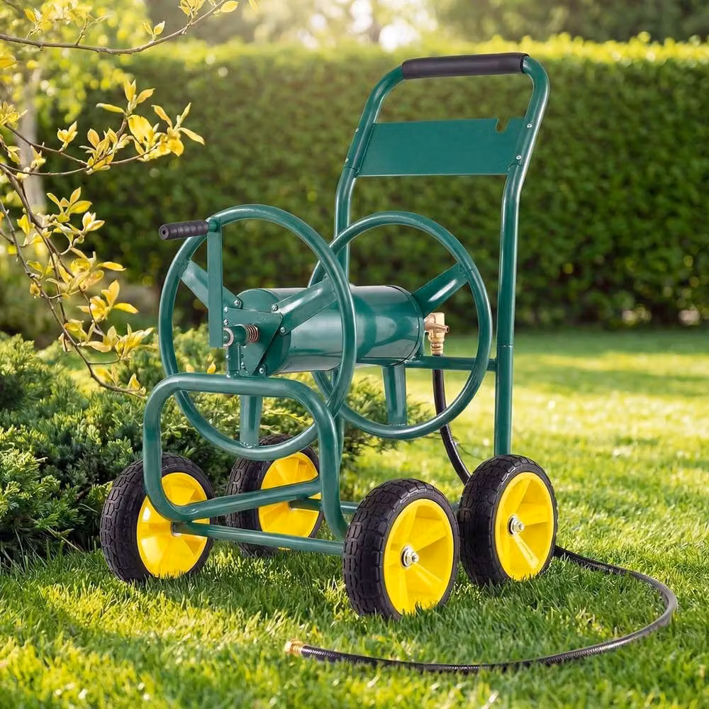 SPETLEK Green Freestanding Garden Hose Reel Cart with 4 Wheels – 3