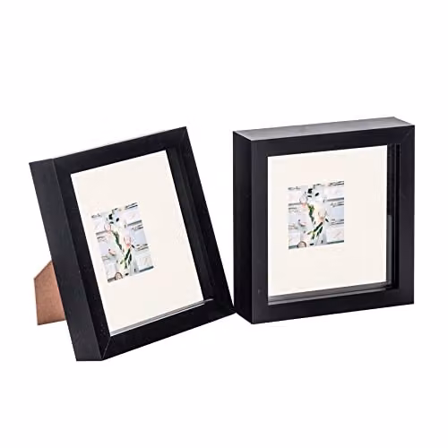 Nicola Spring 2 Piece Square 3D Shadow Box Photo Frame Set in Black with Grey Mounts