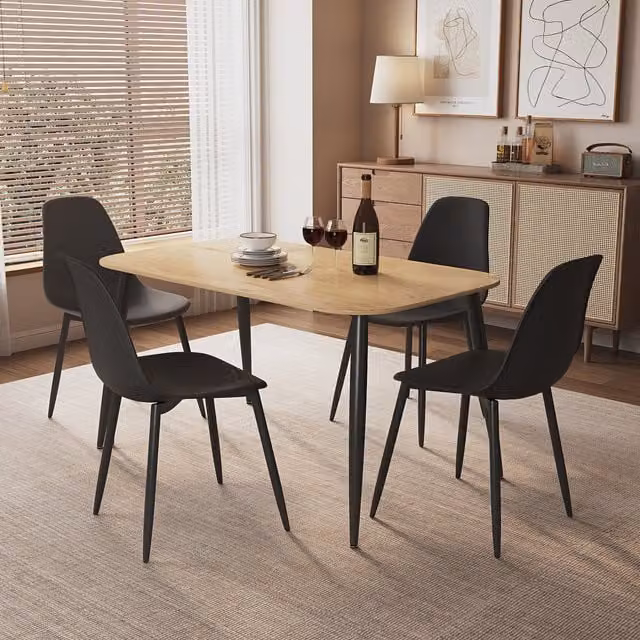 Core Products Aspen Light Oak Rectangular Dining Table and 4 Black Curve Chairs Set