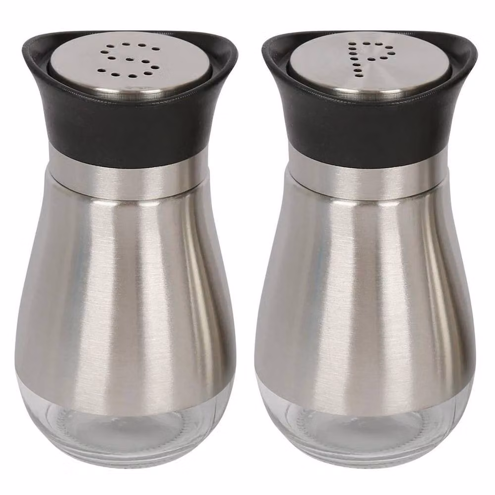 EONLION Refillable Stainless Steel and Glass Salt and Pepper Shakers Set in Silver and Transparent – 4