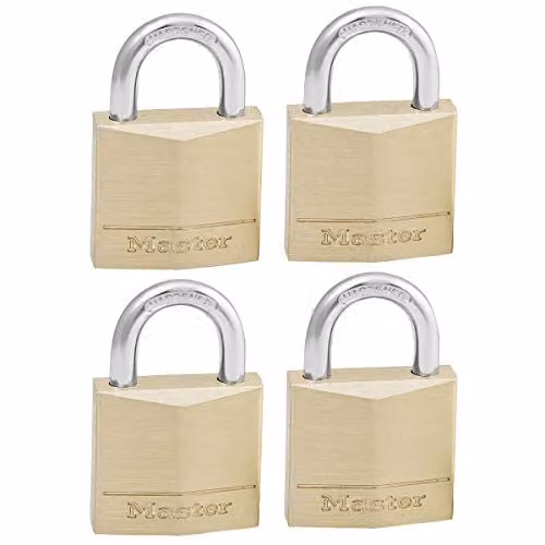 Master Lock Pack of 4 Gold Brass Key Padlocks, W/D/H: 4.9 x 3 x 1.2 cm – 1