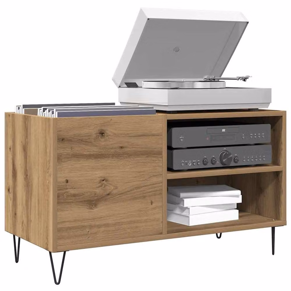 Berkfield Home Artisan Oak Record Cabinet in Brown, W: 84.5 cm, D: 38 cm, H: 48 cm