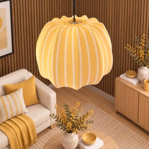 CGC Lighting Fleur Large 50cm Striped Bell Lantern Lampshade in Yellow Fabric – 2