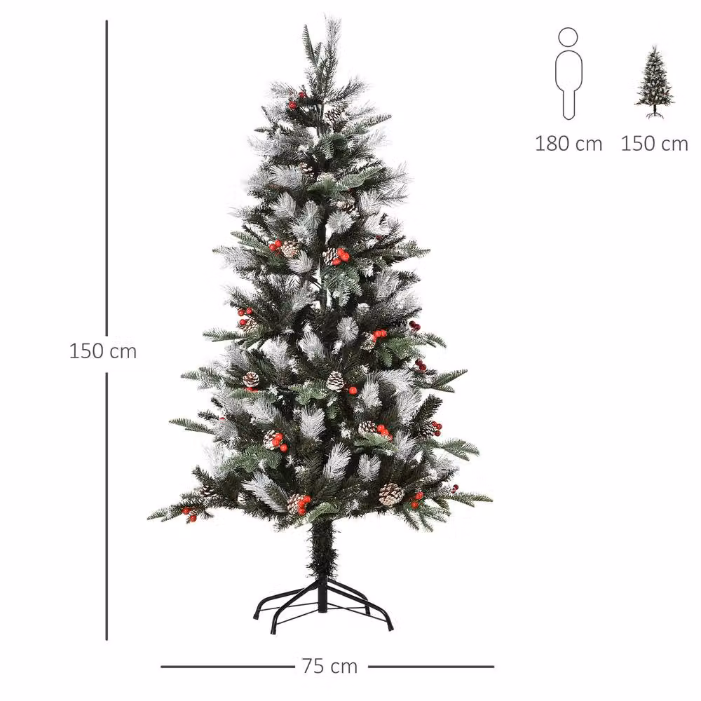 STILVORA Artificial Christmas Tree with Berries and Cones, Green, Red and White, Height: 150 cm – 4