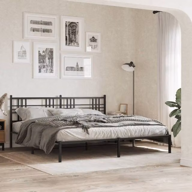Berkfield Home Modern Geometric Metal Headboard in Matt Black, 200cm