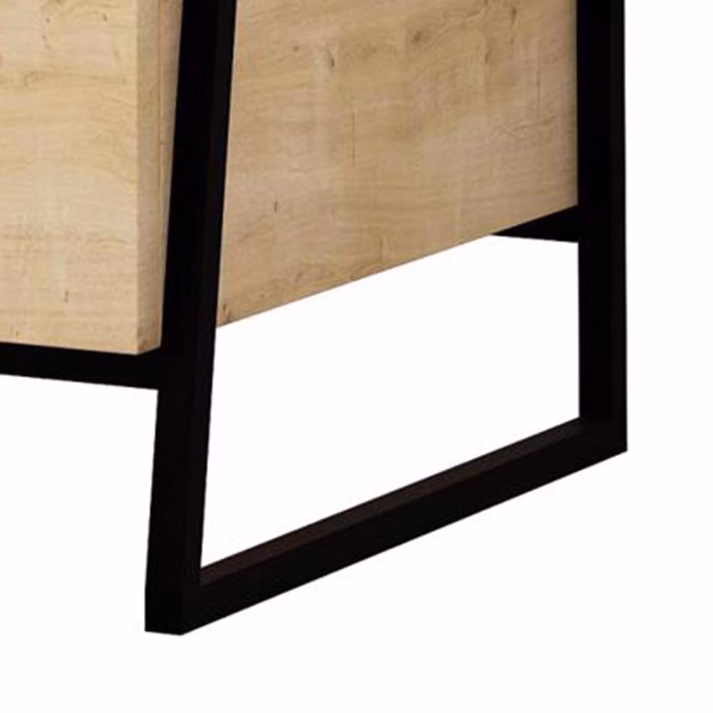 FWStyle Modern Oak 1 Drawer Bedside Table with Black Metal in Brown – 3