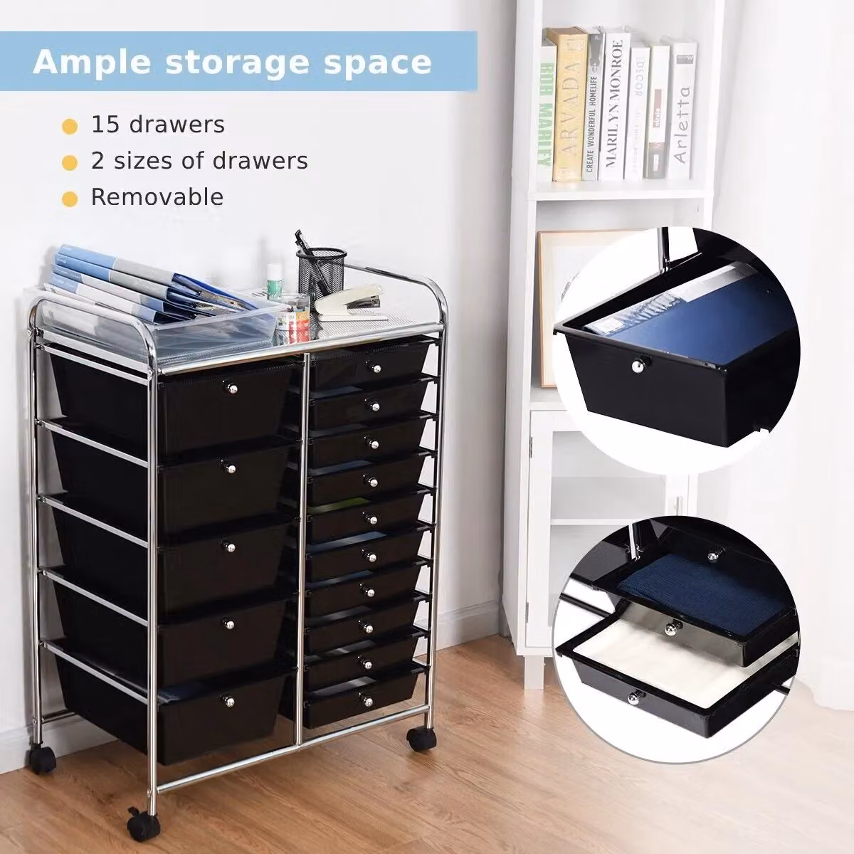 Gymax 15-Drawer Rolling Tool Cart and Office Paper Organiser in Black – 6