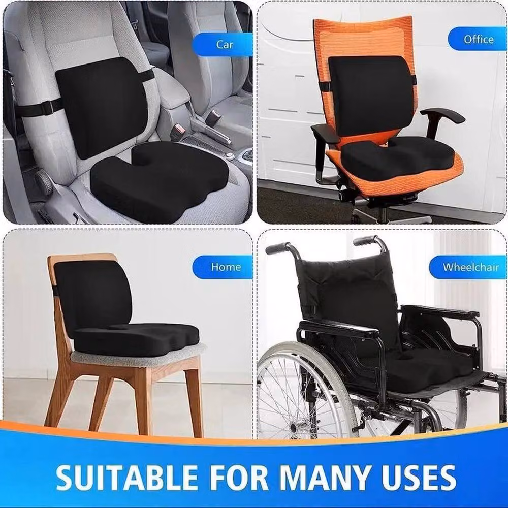 NESTLUNE Memory Foam Back and Seat Support Combo Cushion in Black, W/D/H: 150 x 100 x 30 cm – 5