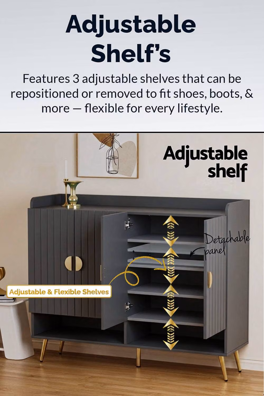 Hygrad Built to Survive Shoe Cabinet Hallway Storage Organiser in Grey, W/D/H: 120 x 35 x 100 cm – 4