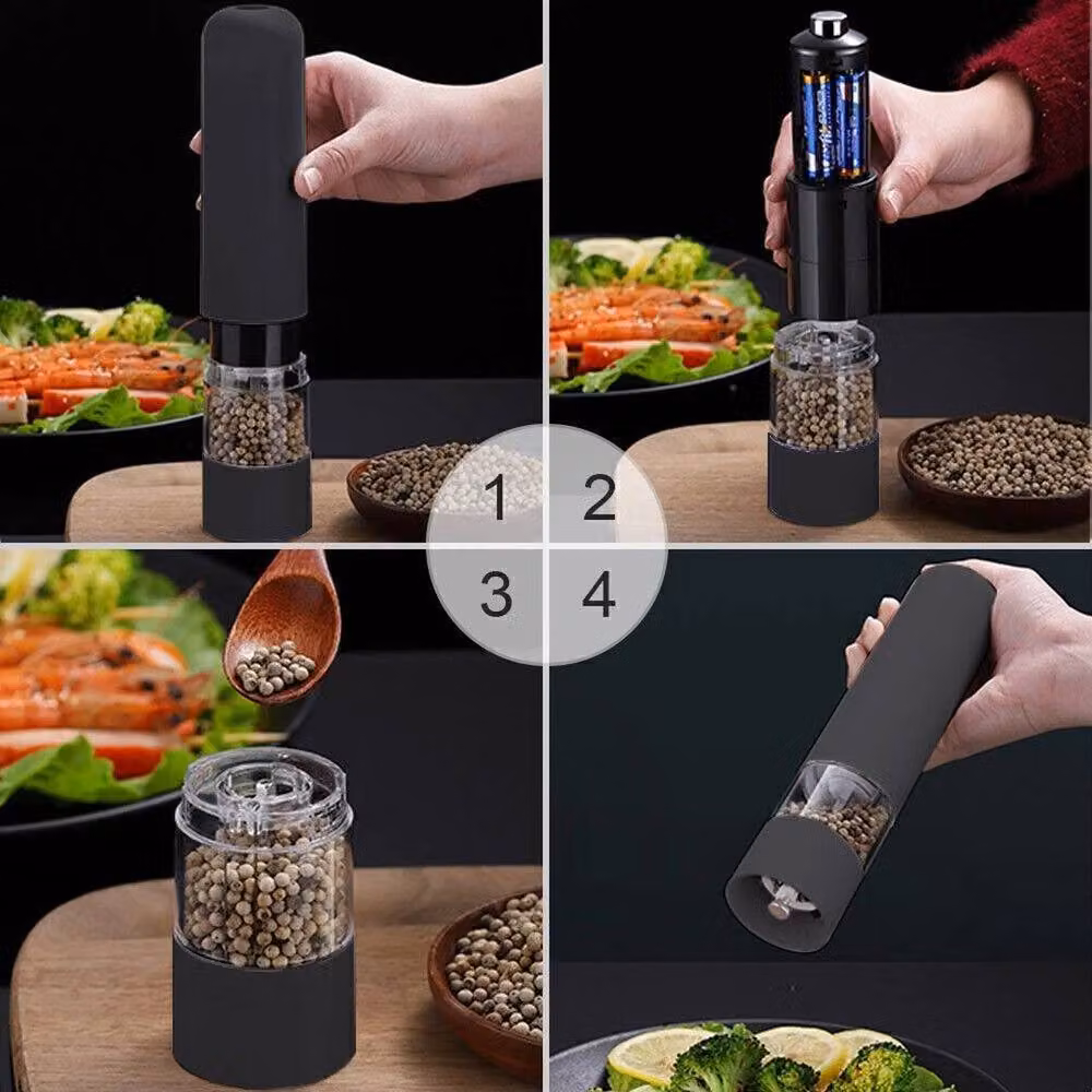 KORVIXA Electric Salt and Pepper Mill Grinder in Black with Ceramic Mechanism – 4