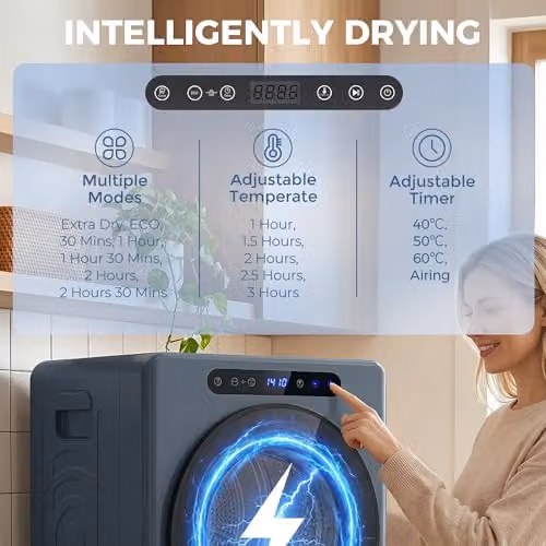 HOMCOM Vented Front Loader Tumble Dryer, 5kg Wet Laundry/3kg Dry Capacity, 1000W, Blue – 3