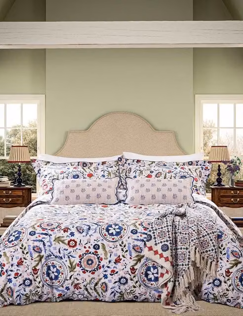 Joules Festival Flowers Cotton Bedding Set, Navy Blue Multicolour Floral, W: 140 cm, L: 200 cm