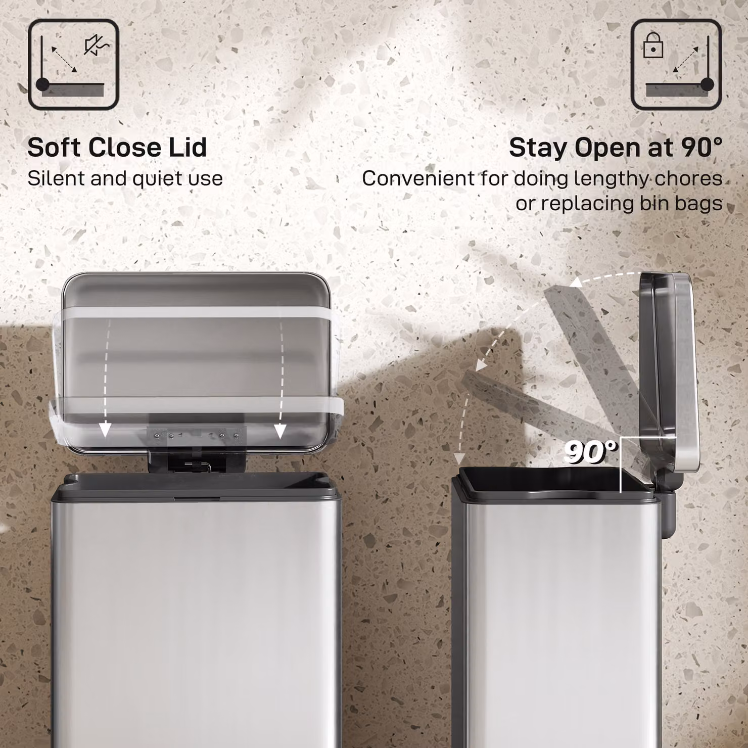 HOMCOM 20L Stainless Steel Pedal Kitchen Bin with Soft-Close Lid and Removable Inner Bucket, Silver Tone – 5