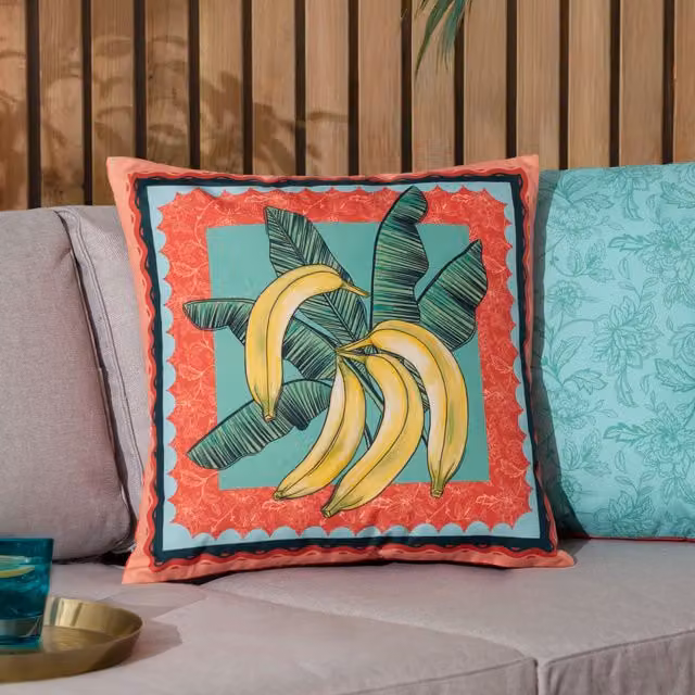 Furn Anemone Bananas Printed Outdoor Cushion, Multicolour, W/D/H: 45 x 45 x 45 cm