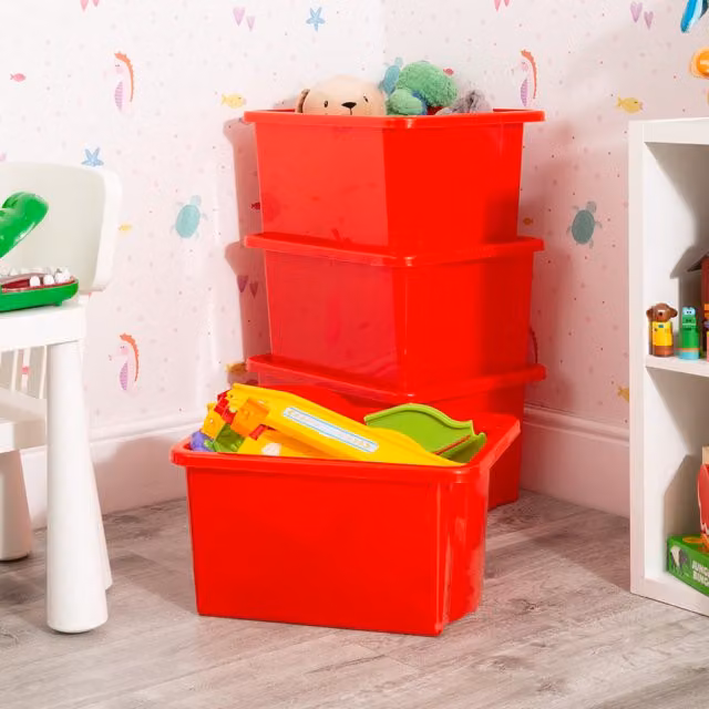 Wham Set of 4 Stackable and Store Boxes, Red, 35l