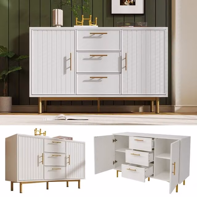 Matteo Sideboard Cabinet and Chest of Drawers in White for your Living Room, W/D/H: 120 x 40 x 75 cm – 1