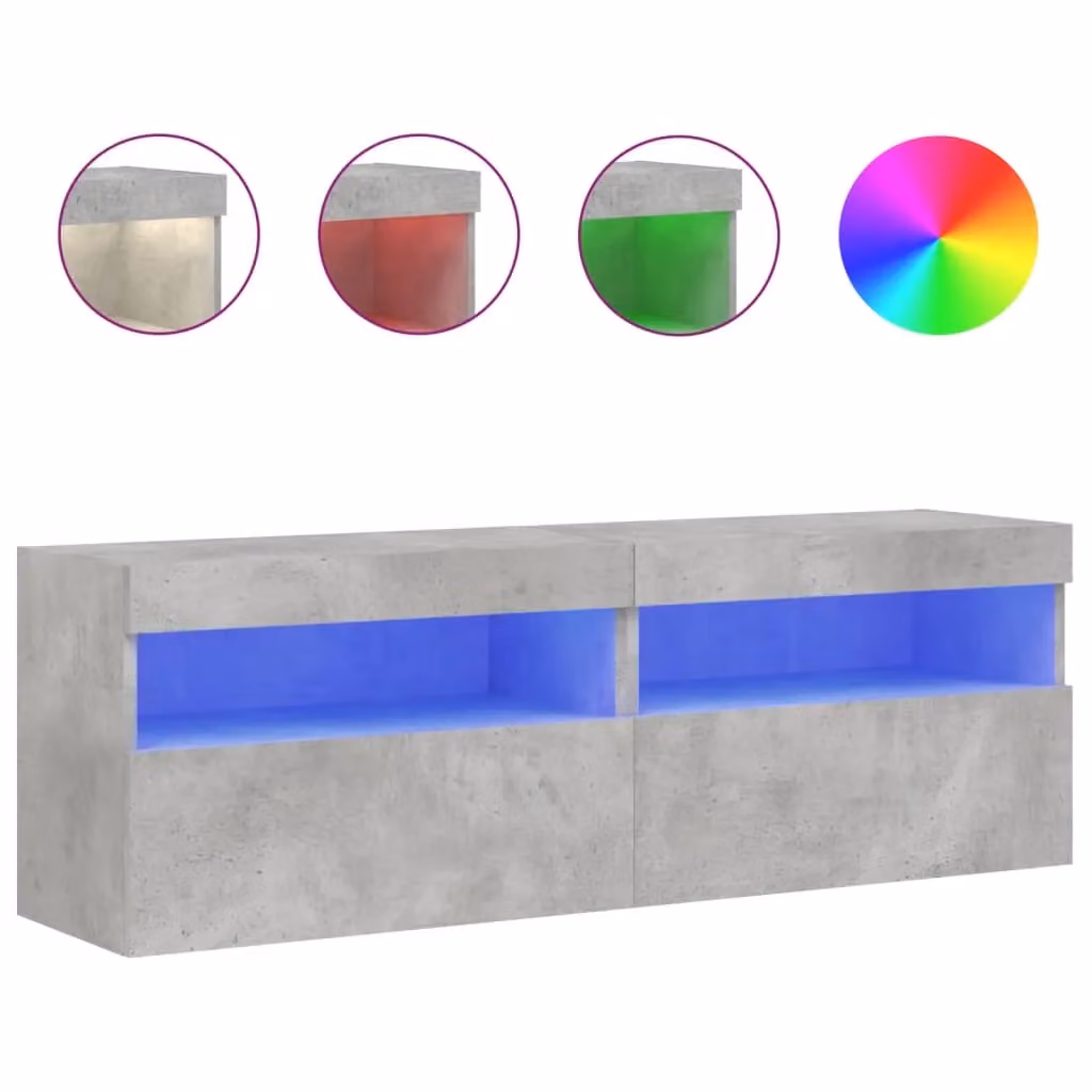 Berkfield Home Modern Wall Mounted TV Cabinets with Integrated LED Lights, 2 Pieces, Concrete Grey, W: 60 cm, D: 40 cm, H: 40 cm – 2