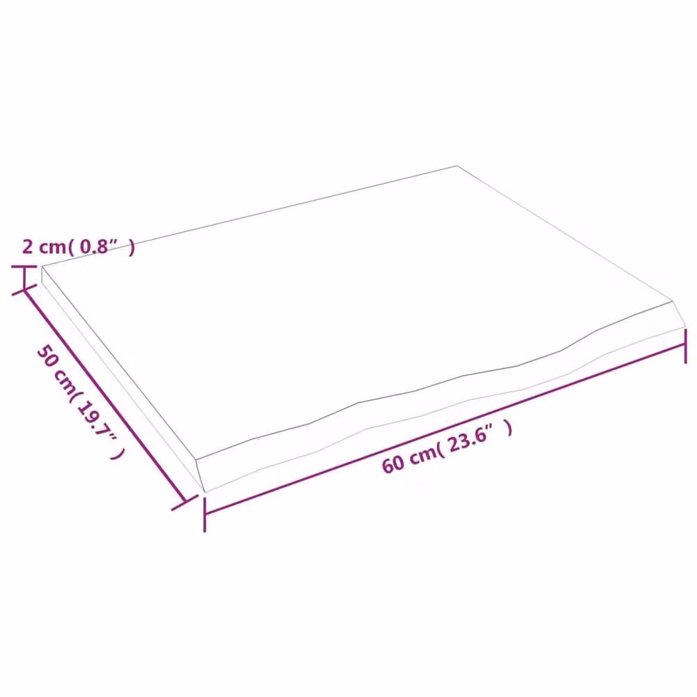 Berkfield Home Light Brown Treated Solid Oak Table Top, W: 60 cm, D: 50 cm, H: 2 cm – 2