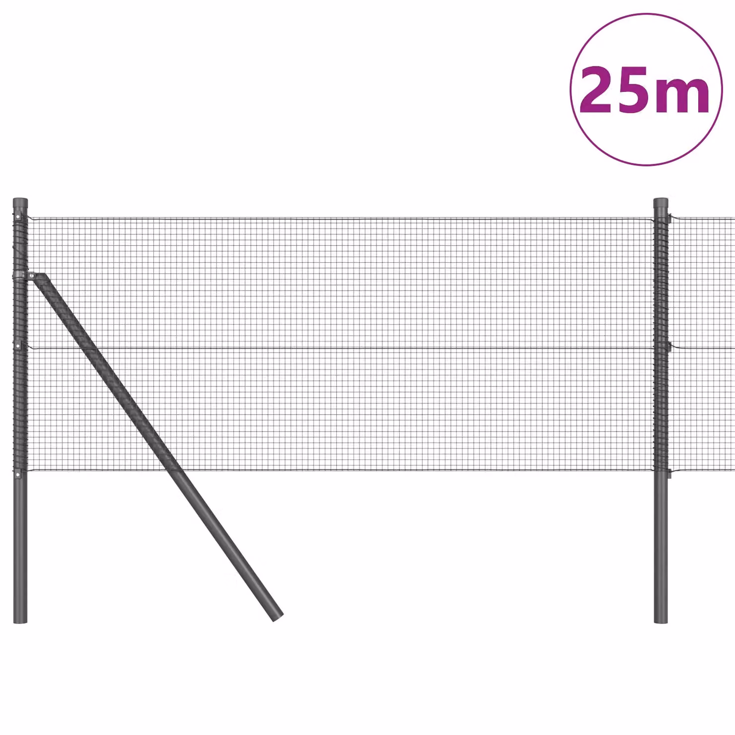 Berkfield Home Set of 2 Grey Powder-Coated Round Steel Mesh Fence Posts – 3