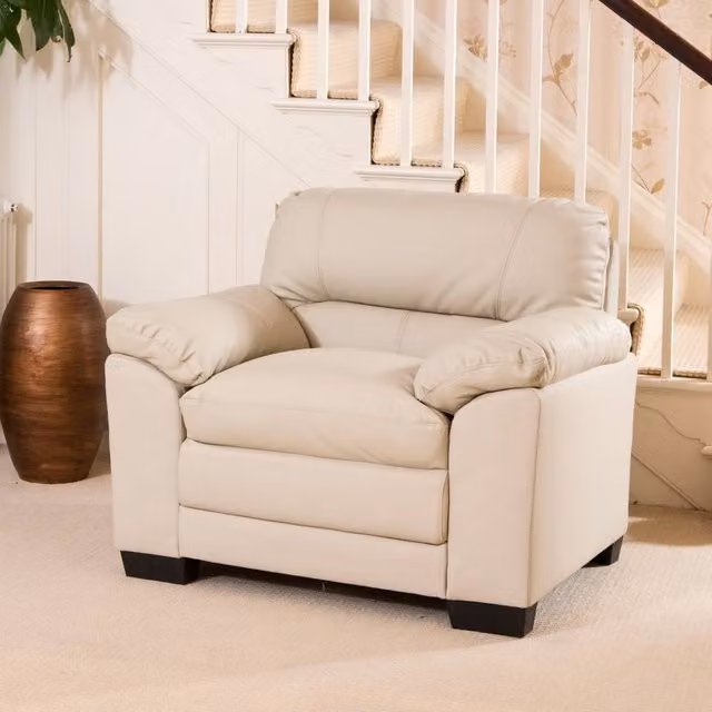 Artemis Home Genoa Armchair in Cream Synthetic Leather with Solid Wood Frame – 1