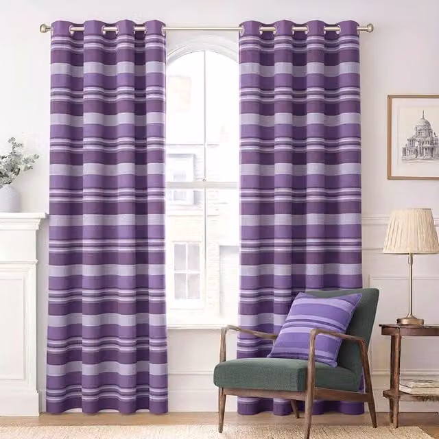 Homescapes Morocco Striped Cotton Curtain Pair in Purple, Width: 137 cm, Height: 228.6 cm