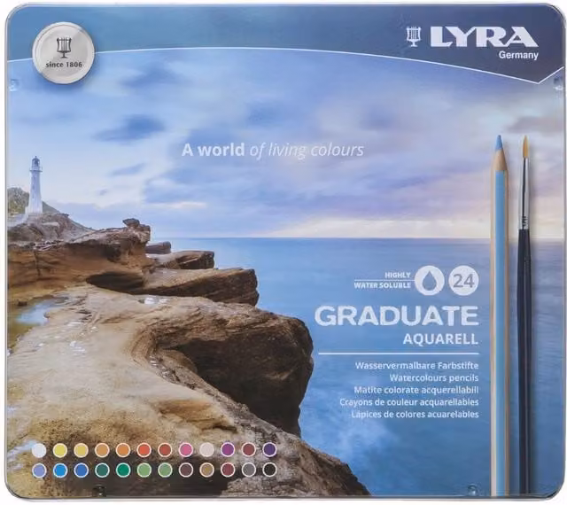 Lyra Graduate Aquarell Pencils 24 Piece Multicolour Set in Metal Tin