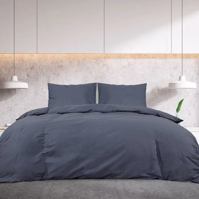 Berkfield Home Elegant Cotton Duvet Cover and Pillowcase Set, Anthracite, W/D/H: 135 x 200 cm and 80 x 80 cm